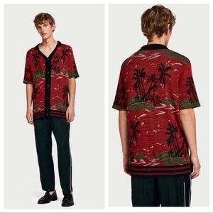 Scotch & Soda Mens Medium Hawaii Cardigan Jacquard Knit Button Down Short Sleeve